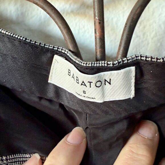 Aritzia Babaton Pleated Straight Leg Houndstooth High Waist Stretch Pants Size 8 - Picture 6 of 6